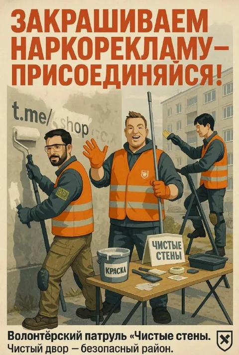 Волонтёрский патруль закрашивает наркорекламу