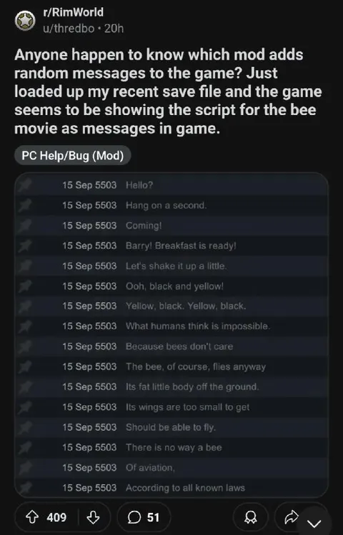 Bee Movie Script in RimWorld