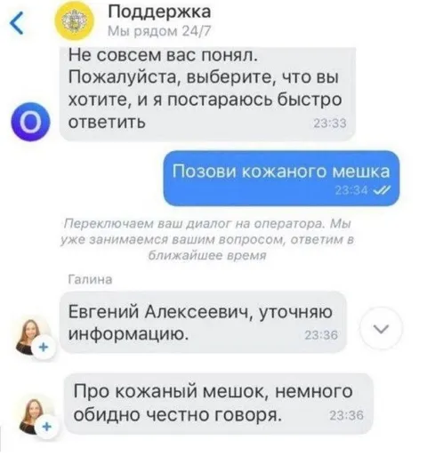 Поддержка не поняла запрос
