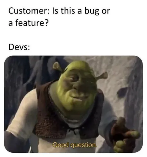 Bug or Feature Shrek Reaction