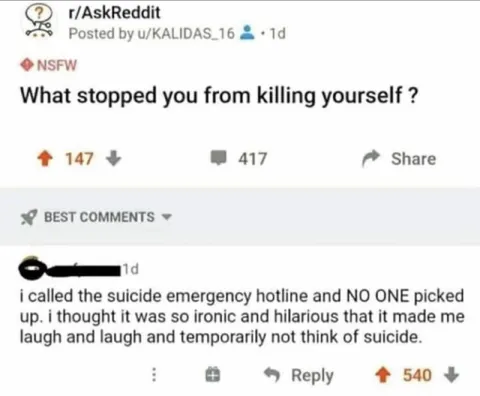 Suicide Hotline Irony Comment