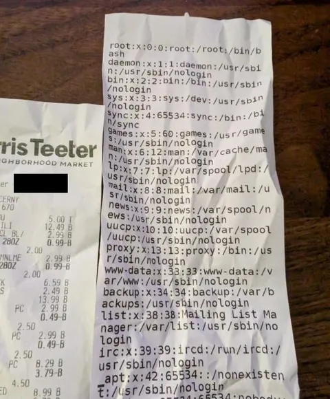 Grocery Receipt Is /etc/passwd