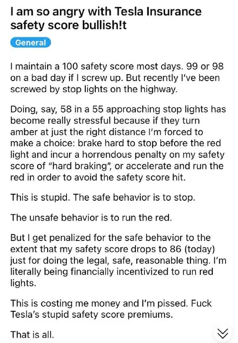 Angry Tesla Insurance Safety Score