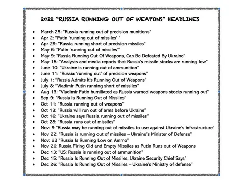 Russia Running Out of Weapons Headlines
