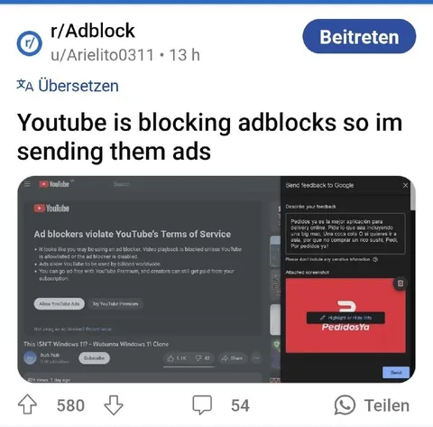 Sending YouTube Ads Back