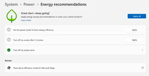 Microsoft Edge Energy Recommendations