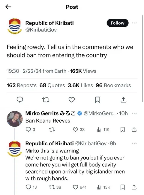 Kiribati Threatens Keanu Reeves