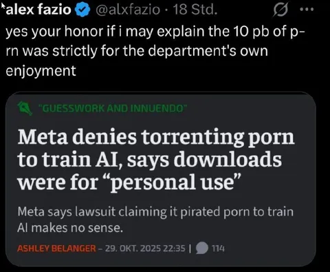 Meta Says Porn Was Personal Use
