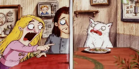 Женщина кричит на кота