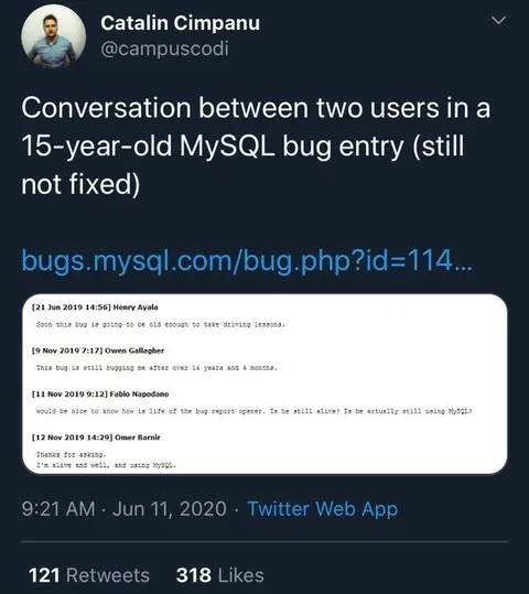 15-летний баг MySQL всё ещё жив