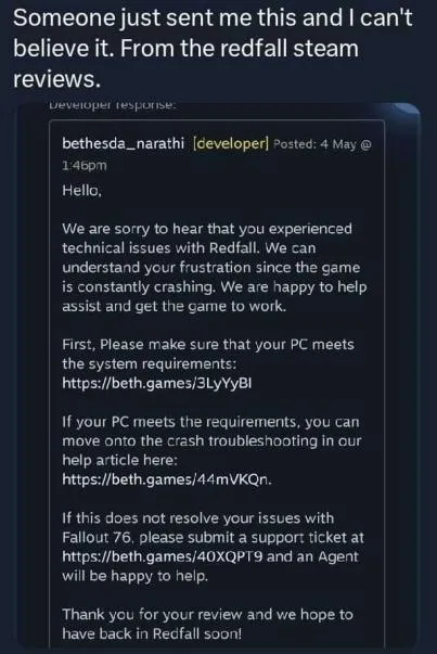 Redfall Review Support Response