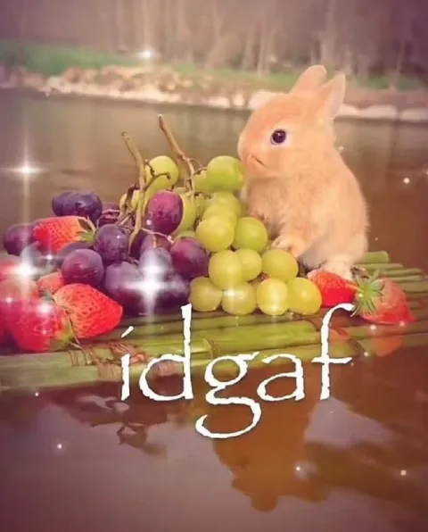 Rabbit Surrounded by Fruit Says IDGAF