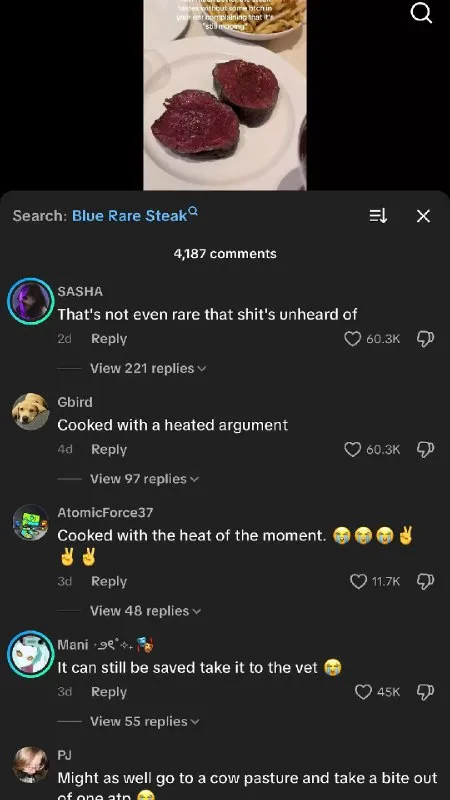 Blue Rare Steak Comment Section