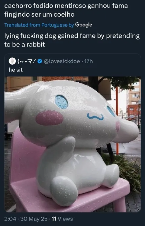 Cachorro fingindo ser coelho