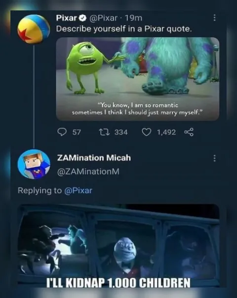 Pixar Quote Kidnapping Reply