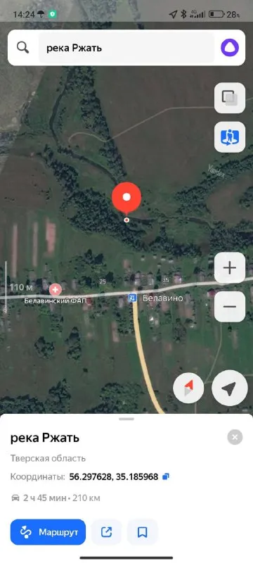 Река Ржать на карте
