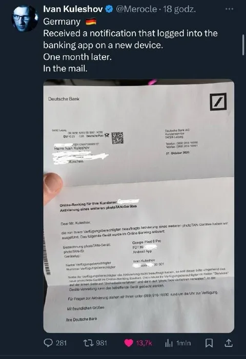 Bank Notification Arrives a Month Later