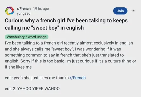 French Girl Calls Him Sweet Boy
