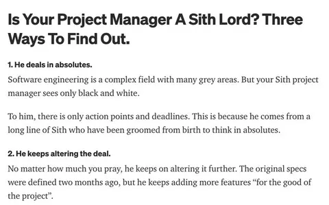 Is Your Project Manager a Sith Lord?
