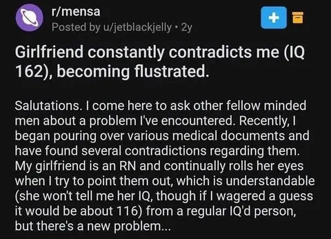 Girlfriend Contradicts High IQ Man