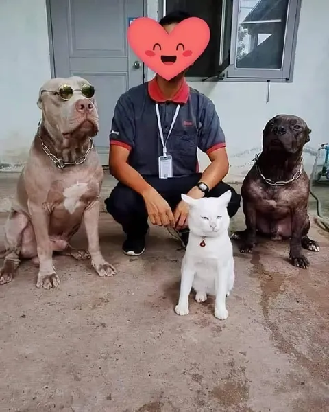 Кот среди питбулей