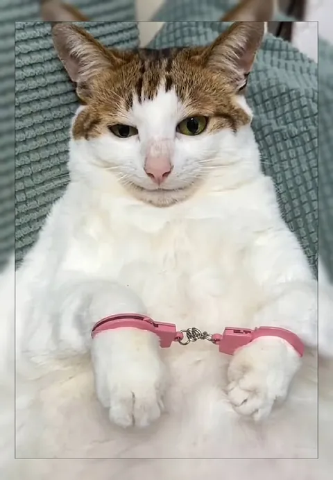 Кот в розовых наручниках
