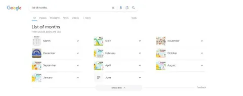 Google List of Months