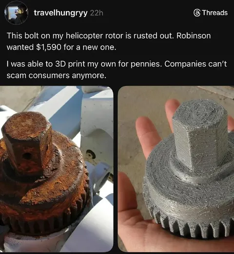 3D Printed Helicopter Rotor Bolt