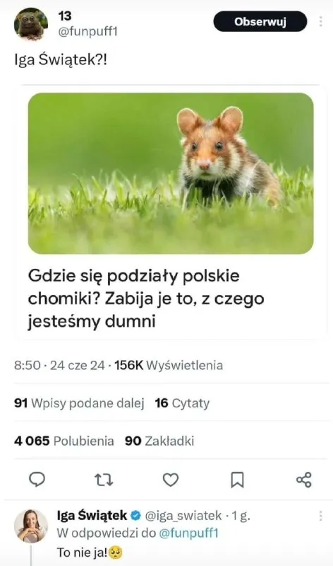 Iga Świątek i polskie chomiki