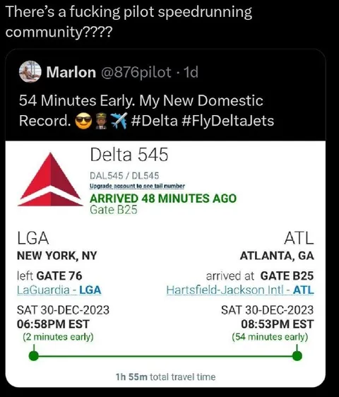 Pilot Speedrunning Flight Arrival