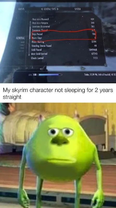 Skyrim персонаж без сна