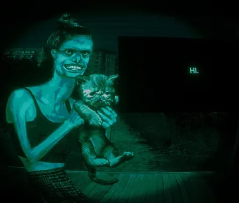 Creepy Woman Holds Cat