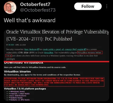 VirtualBox Vulnerability Warning