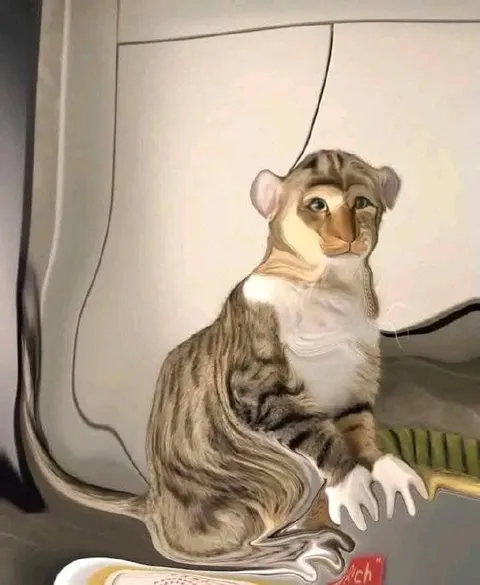 Искажённый кот сидит