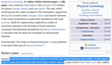 Gamow's Chemical Author List Joke