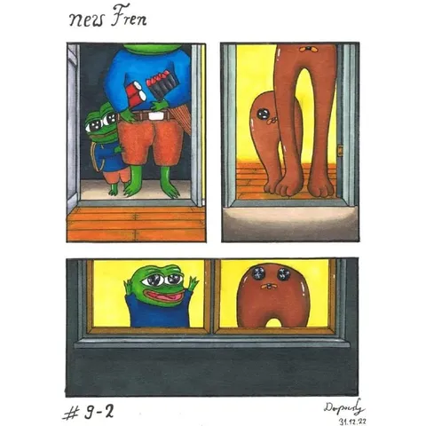 Pepe and Brown Friend at the Window