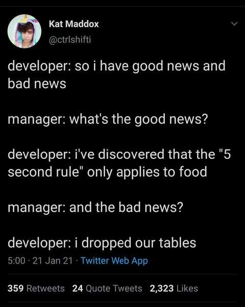 Developer Dropped the Tables