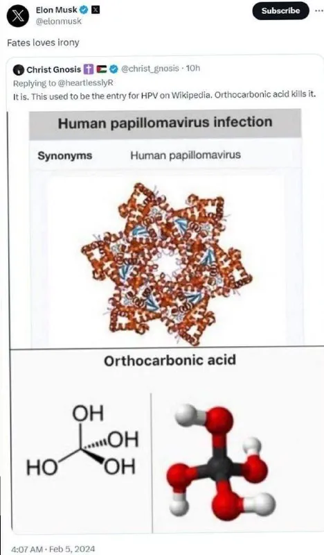 Orthocarbonic Acid Kills HPV