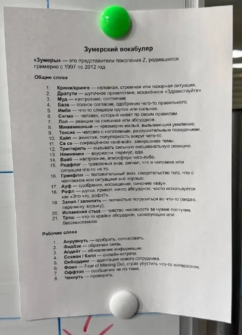 Зумерский вокабуляр на стене
