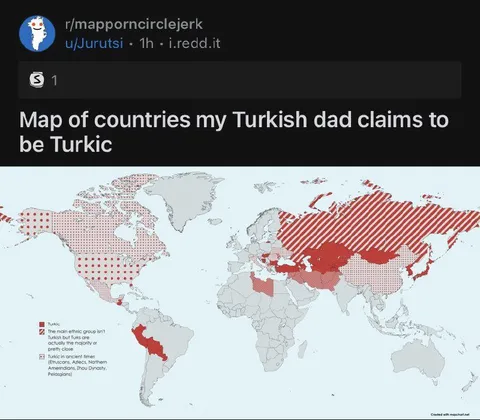 Map of Countries Claimed Turkic
