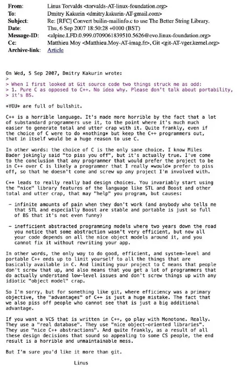 Linus Torvalds says C++ is bullshit