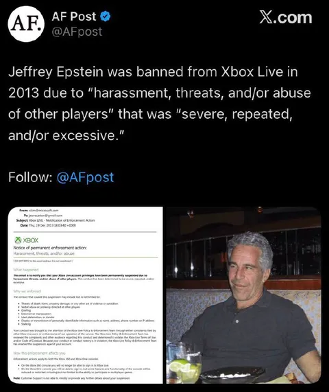 Jeffrey Epstein Banned From Xbox Live