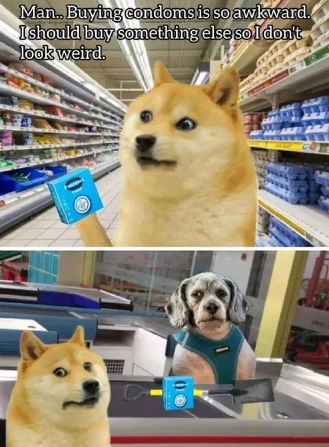 Doge Buying Condoms Awkwardly