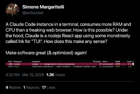 Claude Code Uses More RAM Than Chrome