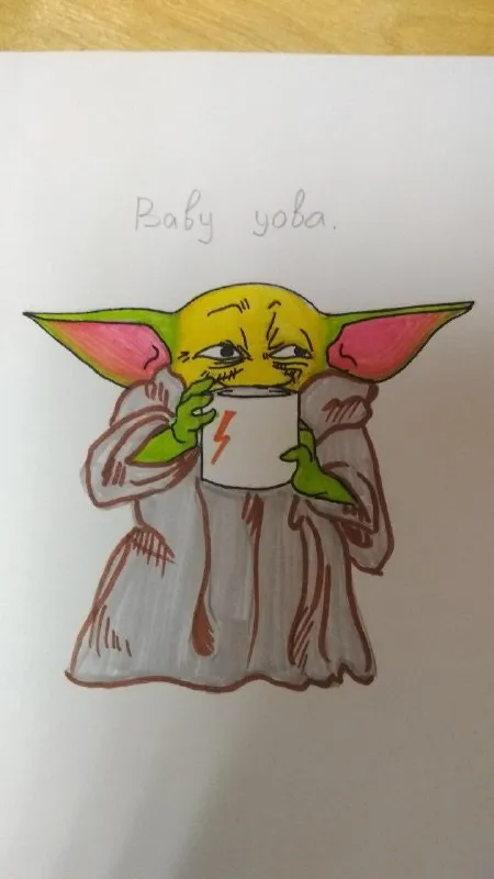 Baby Yoda Drinking Coffee