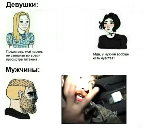 Девушки и мужчины смотрят «Титаник»