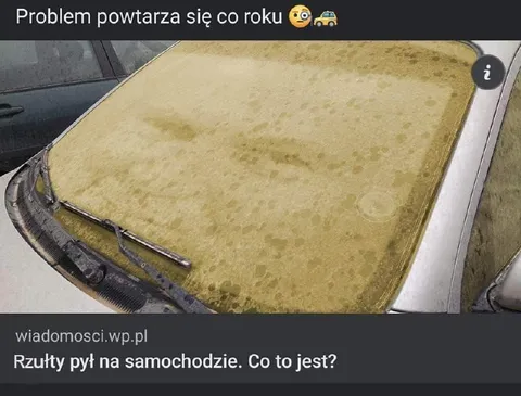 Żółty pył na samochodzie