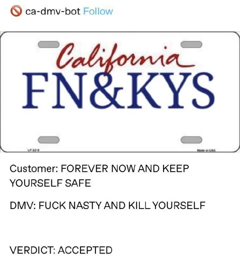 California FN&KYS License Plate