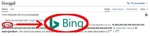 Googol Redirects to Bing