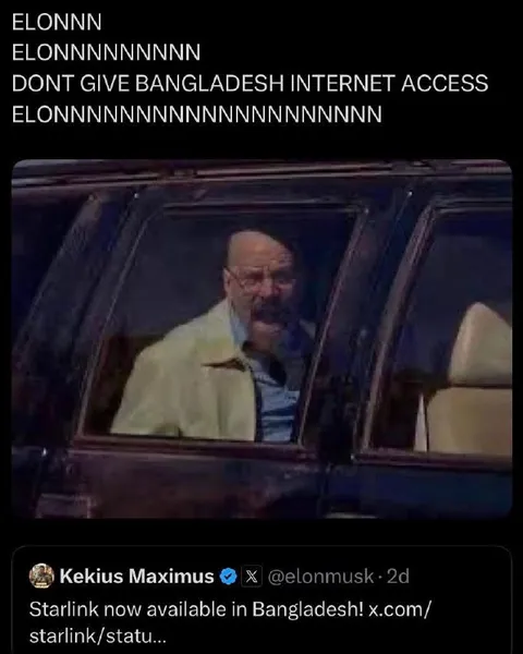 Elon screams at Bangladesh Starlink